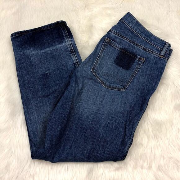 LOFT 27/4 Womens Medium Wash Patch Straight Crop Denim Jeans - Picture 1 of 8